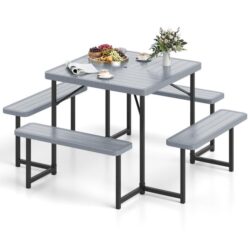 CostwayPicnic Table Bench Set Outdoor Square Camping Dining Table-Grey