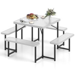 CostwayPicnic Table Bench Set Outdoor Square Camping Dining Table-White
