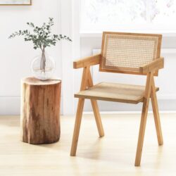 CostwayRattan Dining Chair with Sturdy Bamboo Frame-Natural