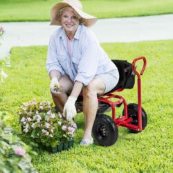 CostwayRolling Garden Cart Scooter with Tray Storage Basket Tool Pouch Seat Cushion-Red