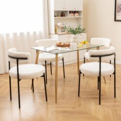 CostwayRound Sherpa Upholstered Kitchen Armless Boucle Dining Chair-Beige