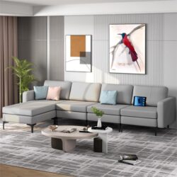 CostwaySectional Sofa Couch with Reversible Ottoman for Living Room