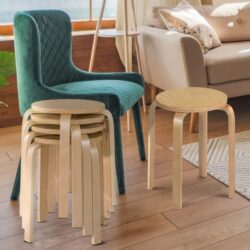 CostwaySet of 4 Stackable Wooden Stools for Living Room & Dining Room-Natural