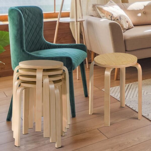 CostwaySet of 4 Stackable Wooden Stools for Living Room & Dining Room-Natural