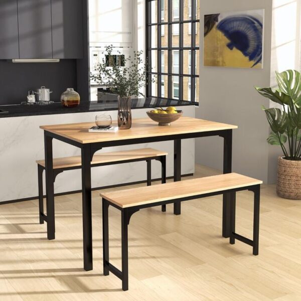 CostwaySpace-saving Dining Table Set for 4 with 2 Benches for Kitchen-Natural