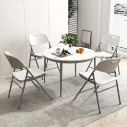 CostwayStackable Portable Plastic Seats with Metal Frame and Carrying Handle-White