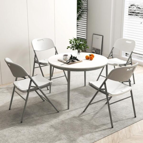 CostwayStackable Portable Plastic Seats with Metal Frame and Carrying Handle-White