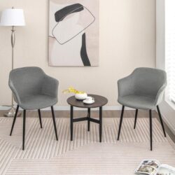 CostwayUpholstered Dining Chairs with Ergonomic Backrests for Living Room Dining Room Bedroom-Grey