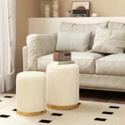 CostwayVelvet Storage Ottoman Set of 2 with Storage and Gold Stainless Steel Hoop