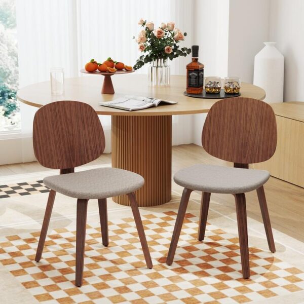 CostwayWooden Dining Chair Set of 2 with Bentwood Frame and Padded Seat-Walnut