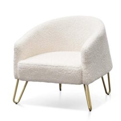 Ex Display - Lena Armchair - Ivory White Synthetic Wool with Golden Legs by Interior Secrets - AfterPay Available