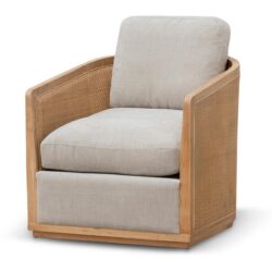 Ex Display - Mendez Wooden Armchair - Greige Fabric by Interior Secrets - AfterPay Available
