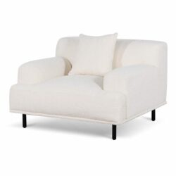 Jasleen Fabric Armchair - Ivory White Boucle with Black Legs - Last One by Interior Secrets - AfterPay Available