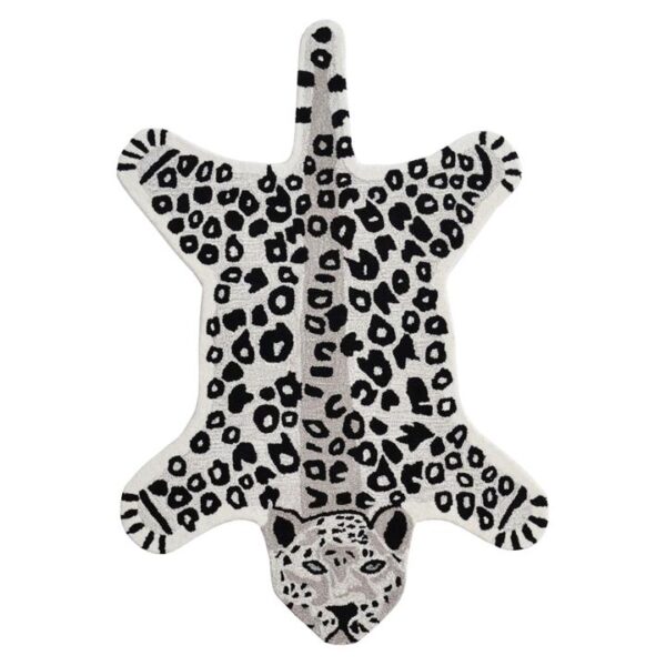 Jungle Snow Leopard Handwoven Kids Wool Rug, 110x160cm