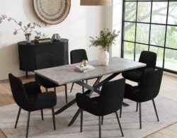 Luxe Dining Table Set with Boucle Armchairs