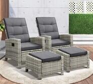 Malvar 4 Piece Sun Lounge Chair And Ottoman Set Grey