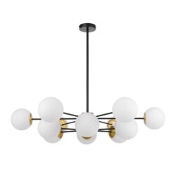 Marsten Iron & Glass Chandelier, 12 Light, Black / Opal