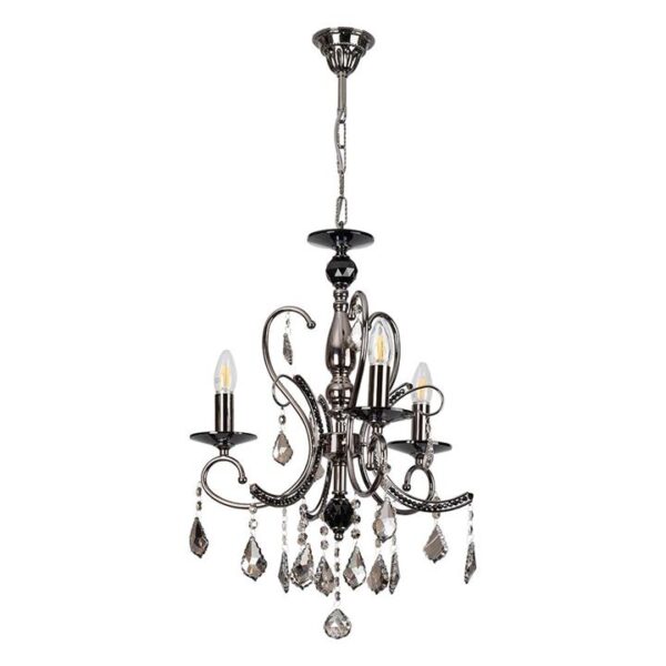 Persephone Asfour Crystal Chandelier, 3 Arm, Black Chrome