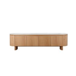 Raimon Furniture Bronya Matte Ceramic Top 3-Doors Entertainment Unit TV Stand 200cm Natural/White
