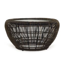 Rolen Glass Topped Metal Round Outdoor Coffee Table, 80cm, Black / Espresso