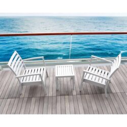 Siesta Artemis 3 Piece Commercial Grade Outdoor Lounge Armchair & Side Table Set, White