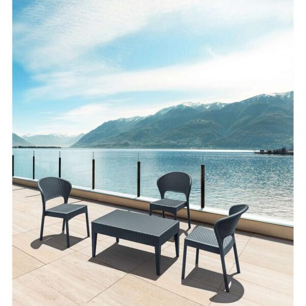 Siesta Daytona 4 Piece Commercial Grade Resin Rattan Outdoor Chair & Coffee Table Set, Anthracite