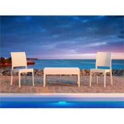 Siesta Florida 3 Piece Commercial Grade Resin Rattan Outdoor Chair & Coffee Table Set, White