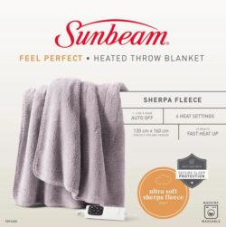 Sunbeam Feel Perfect Cosy Sherpa Fleece Heated Throw Blanket - Grey