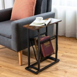 Costway 2-Tier Industrial End Table with Mesh Magazine Holder Sling for Living Room/Bedroom/Office