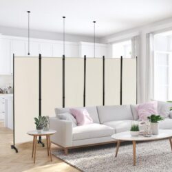 Costway1.72m 6-Panel Folding Room Divider with Lockable Wheels-White