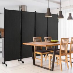 Costway1.73m 4-Panel Folding Room Divider with Lockable Wheels-Black