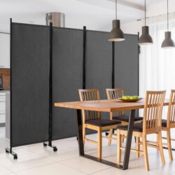 Costway1.73m 4-Panel Folding Room Divider with Lockable Wheels-Grey