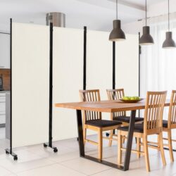 Costway1.73m 4-Panel Folding Room Divider with Lockable Wheels-White