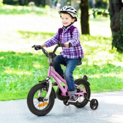 Costway12-18 Inch Kids Bike Adjustable with Removable Training Wheels for Aged 3-8-Purple-12 inches