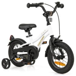 Costway12 Inch Kids Bike Adjustable with Removable Training Wheels for Aged 3-4-White