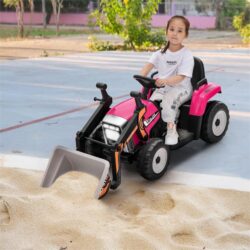 Costway12V Kids Ride on Excavator with Adjustable Arm and Bucket-Pink