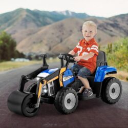 Costway12V Kids Ride on Road Roller with 2.4G Remote Control & LED Lights-Blue