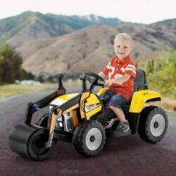 Costway12V Kids Ride on Road Roller with 2.4G Remote Control & LED Lights-Yellow