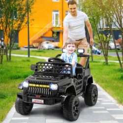 Costway12V Kids Ride on Truck Car with Parental Remote LED Lights -Black