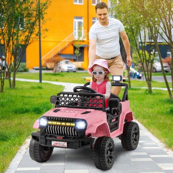 Costway12V Kids Ride on Truck Car with Parental Remote LED Lights -Pink