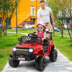 Costway12V Kids Ride on Truck Car with Parental Remote LED Lights -Red