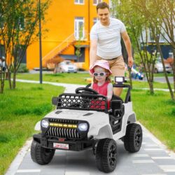 Costway12V Kids Ride on Truck Car with Parental Remote LED Lights -White