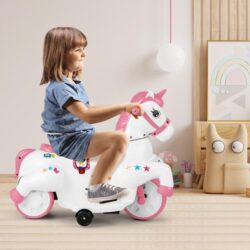 Costway12V Kids Unicorn Ride on Toy Pony with Training Wheels and Music-Pink