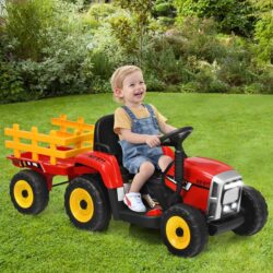 Costway12V Ride On Tractor with Trailer and Remote Control for Kids -Red