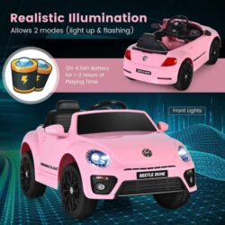 Costway12V Volkswagen Beetle Kids Electric Ride On Car-Pink