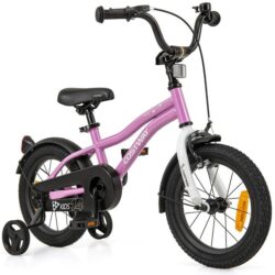 Costway14 Inch Kids Bike Adjustable with Removable Training Wheels for Aged 3-5-Purple