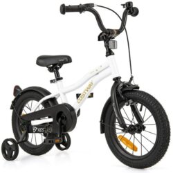 Costway14 Inch Kids Bike Adjustable with Removable Training Wheels for Aged 3-5-White