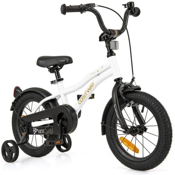 Costway14 Inch Kids Bike Adjustable with Removable Training Wheels for Aged 3-5-White
