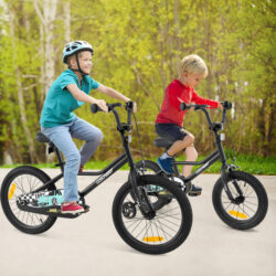 Costway14/16/18 Inch Kids Bike with Removable Training Wheels and Adjustable Seat-Black-18 inches