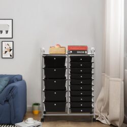 Costway15 Drawer Rolling Storage Cart with Wheels for Home Office Black